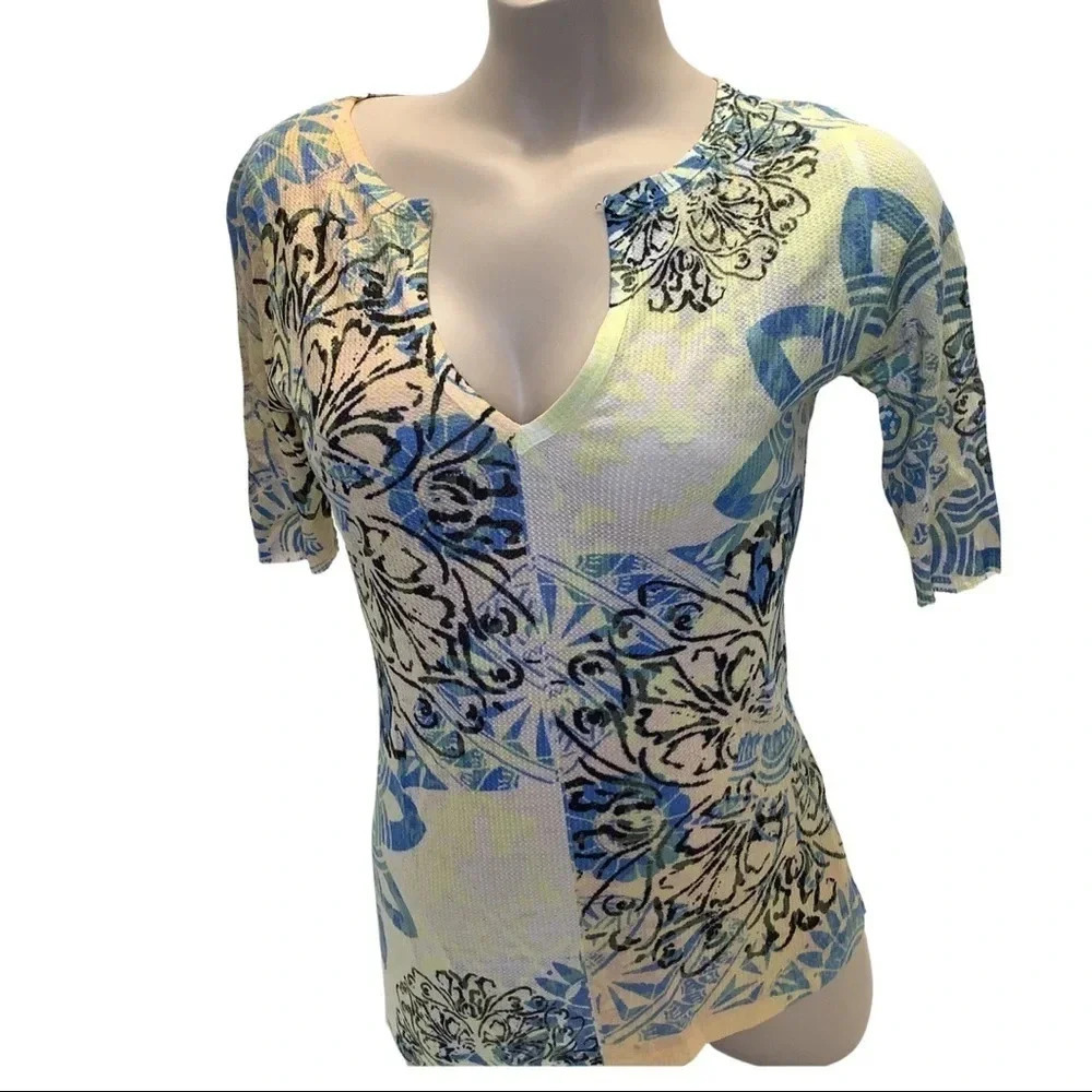 Butterfly Dropout Size Large 3/4 Sleeve Sublimation Printed Top. Made in USA
